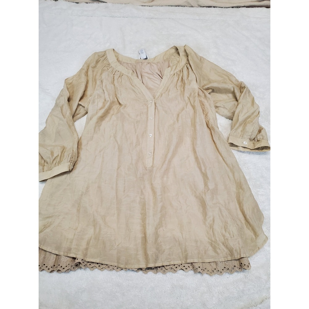 Soft Surroundings Beige Cream Silk Blend Ruffle Flowy Tunic Blouse Top 1X Boho